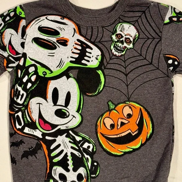 Disney 100 Skeleton Mickey Mouse Sweatshirt Boys 3T Girls Halloween Pumpkins - Picture 2 of 3